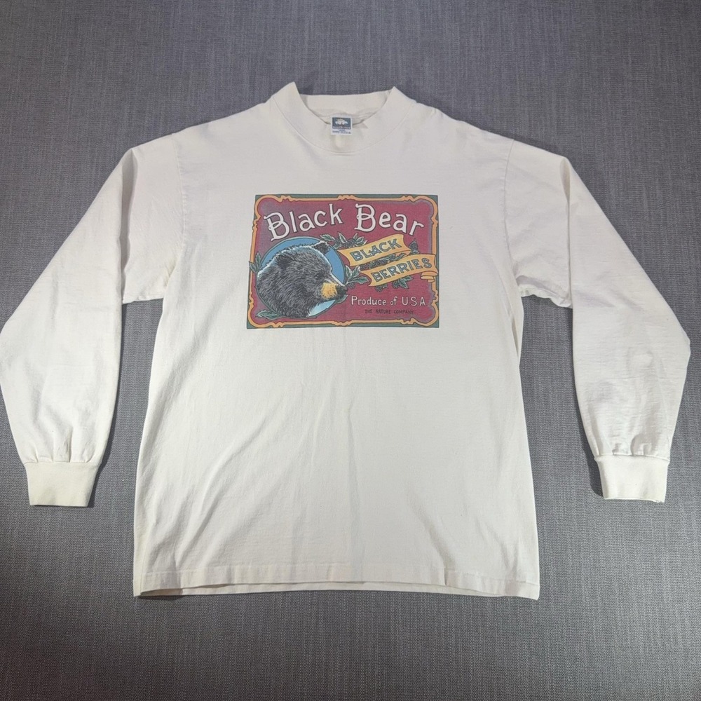 Vintage Anvil Shirt Mens XL White Long Sleeve Black Bear Nature Company Tee 90s